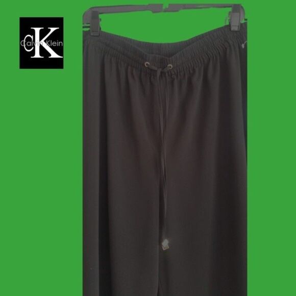 Calvin Klein NEW Bohemian Drawstring Flare Leg Relaxed Semi-Sheer Chiffon Pant L - Picture 8 of 12